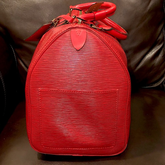 Vintage LOUIS VUITTON Red Epi Leather Keepall LV50 Boston Travel Shoulder Bag - Picture 9 of 17